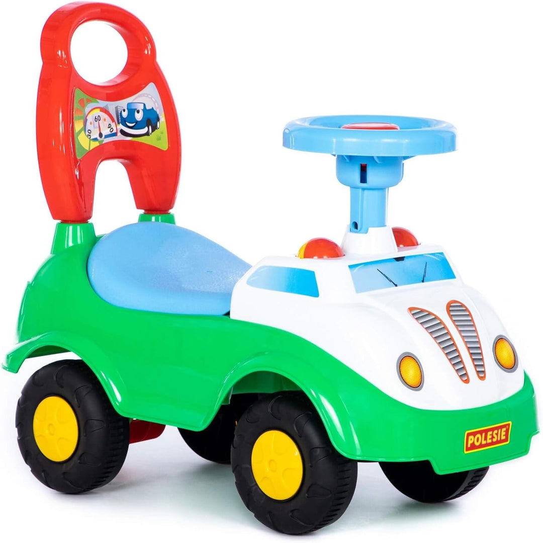 Polesie Farbenfroher Rutscher mit Stahlachsen – Baby Racer I Lenkrad, Hupe und Staufach I Integriert