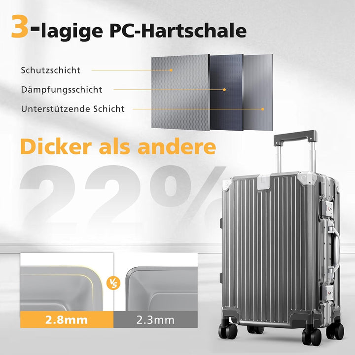 ALPHA CAMP Koffer Set M XL Hartschalenkoffer Set Gross mit Rollen Suitcase Set Polycarbonat Aluminiu