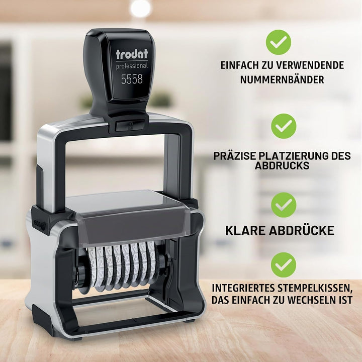 Trodat Professional 5558 Nummernstempel 8 Bänder, Selbstfärbend, 5 mm Schrifthöhe, Abdruck schwarz 8