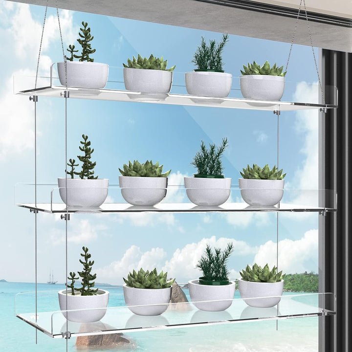 Hängende Acryl-Pflanzenregale für Fenster, höhenverstellbar, transparent, hängende Innenfenster, Wan