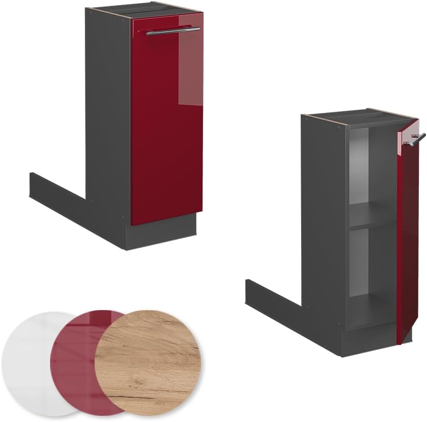 Vicco Kücheninsel Fame-Line, Bordeaux Hochglanz/Anthrazit, 30 cm ohne Arbeitsplatte Bordeaux Hochgla