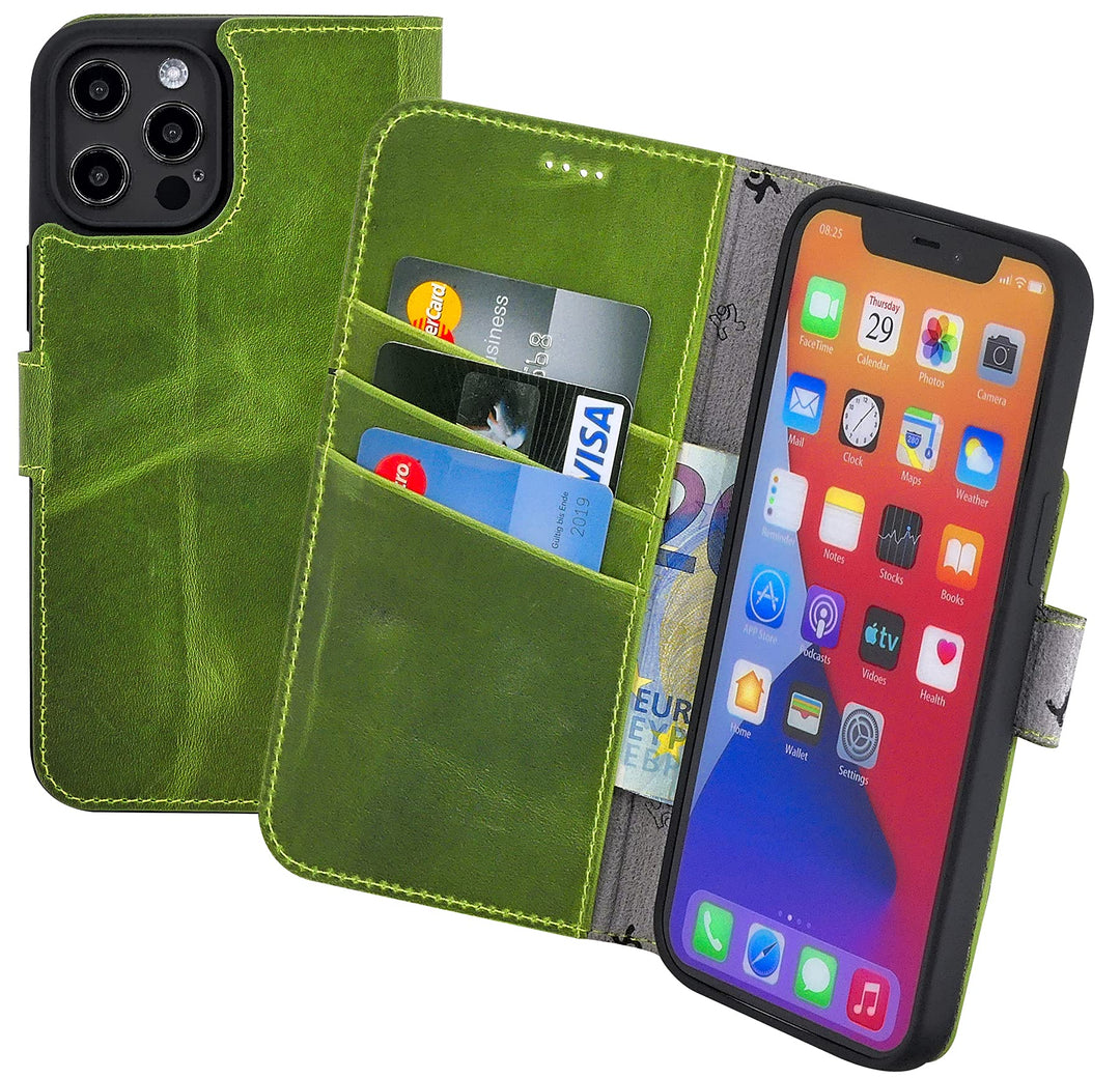 Suncase Book-Style Hülle kompatibel mit iPhone 12 Pro Max (6.7") Leder Tasche (Slim-Fit) Lederhülle
