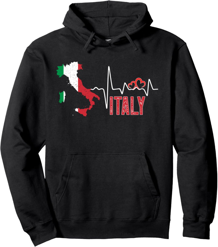 Italy Flag Map Heartbeat Design for Italian Pride Pullover Hoodie
