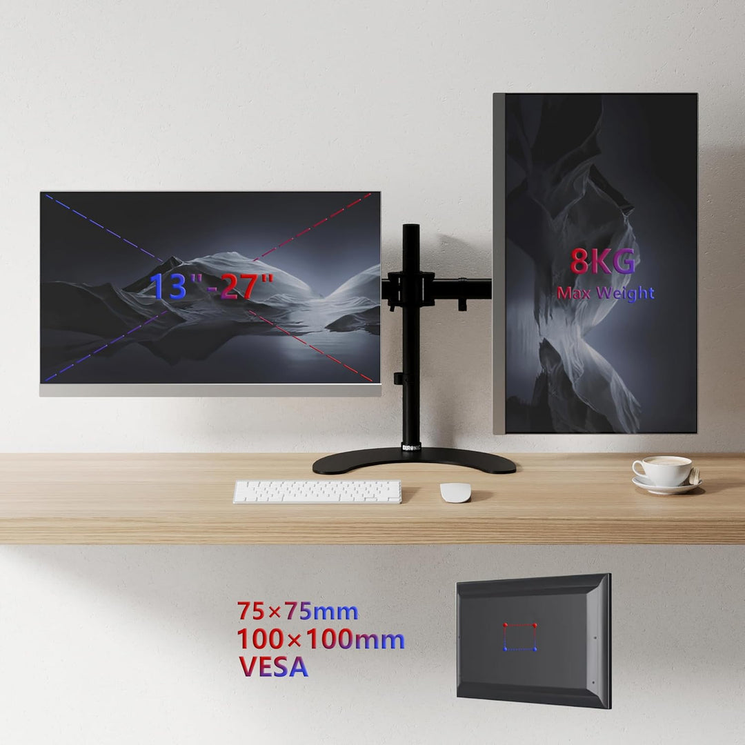 Duronic DM25D2 Monitor-Halterung 2 Monitore für 13-27 Zoll Flach & Curved Bildschirm-Halterung 8kg,