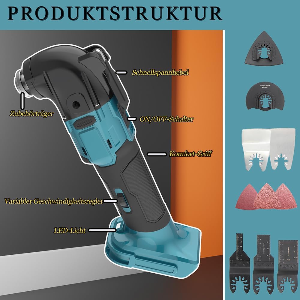 Multifunktionswerkzeug Akku für Makita 18V Akku, Bürstenlos Oszillierwerkzeug mit 2 x 3.0AH Akku und