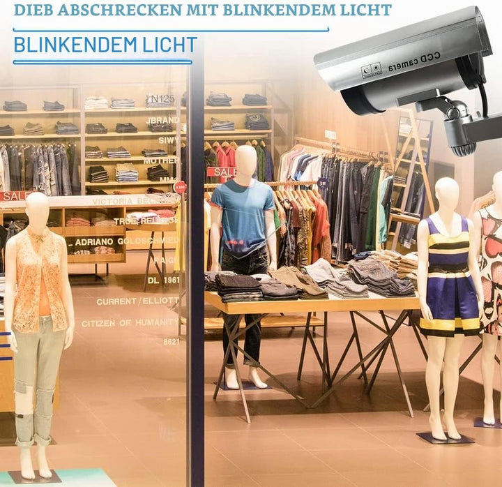 2 Stück Kamera Atrappe Aussen mit LED-Licht, Fake Kamera Überwachungskamera Attrappe, Dummy Kamera K
