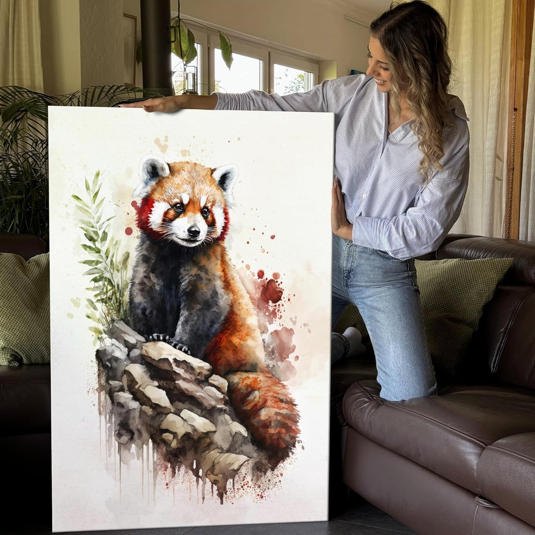 Artmazing | Katzenbärbild gross | Bilder Roter Panda modern auf Leinwand | Katzenbärbilder Modern |