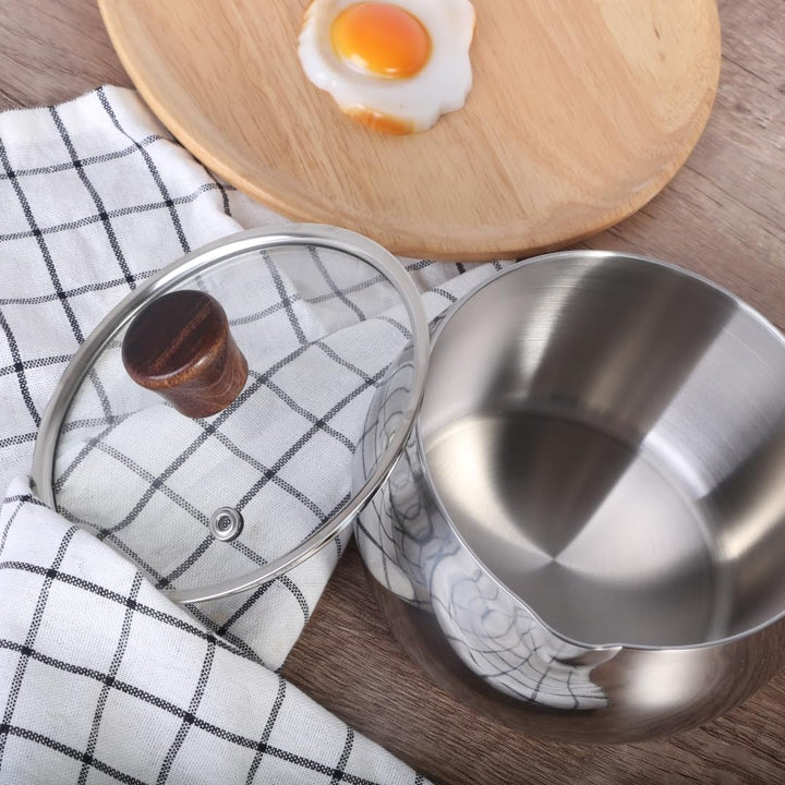 IMEEA Edelstahl Milchtopf mit Deckel 1200 ml Butterwärmer 3-schichtiger Sandwichboden Türkischer Kaf