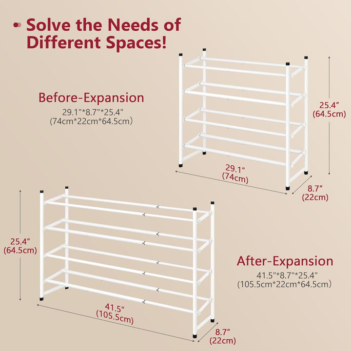 Tajsoon Schuhregal 4 Ebenen, 74–104 cm verstellbar & stapelbar, für Eingang, Schrank, Garage, weiss