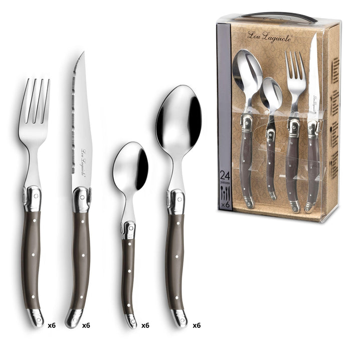 LOU LAGUIOLE TRADITION Steakmesser Besteck Set 24-teilig | Steakbesteck mit Tradition und Stil | Gri
