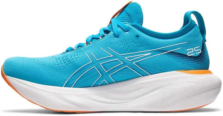 ASICS Nimbus 25 Strassenlaufschuhe für Männer Schwarz Silber 44.5 EU Island Blue Sun Peach, 44.5 EU