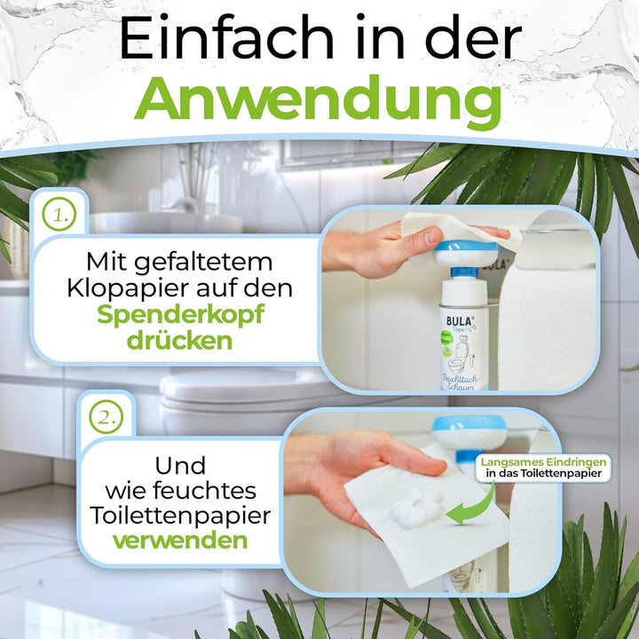 BULA® Popo Home Bundle | Feuchttuch-Schaum 150ml Flasche + Blumen-Schaumpumpe inkl. Edelstahl Halter
