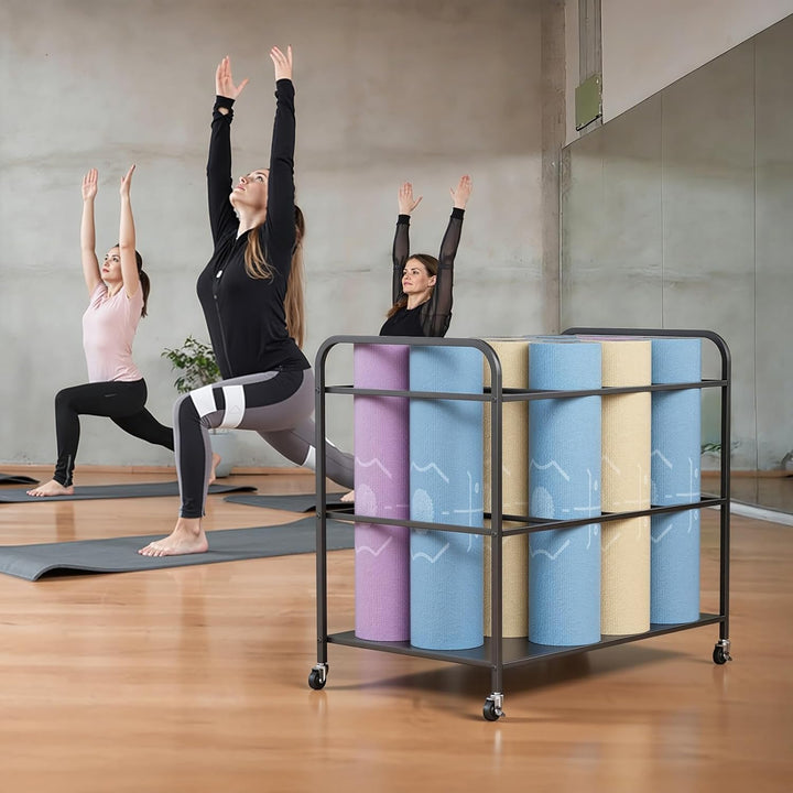 Yogamattenhalter mit Rädern, robustes Aufbewahrungsregal für 12 Matten – rollender mobiler Wagen die