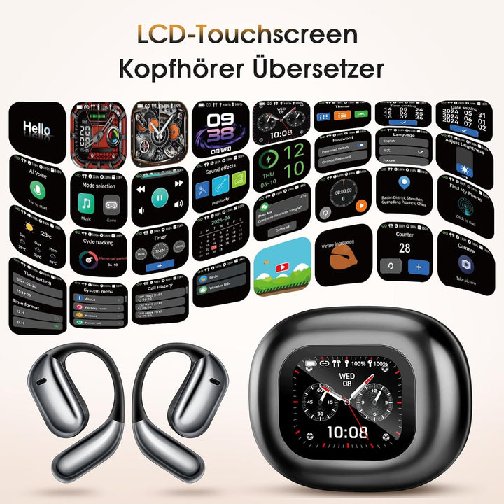 KI Übersetzer Kopfhörer - LCD-Touchscreen Kopfhörer Übersetzer mit 144 Sprachen,60Hrs Laufzeit, Blue