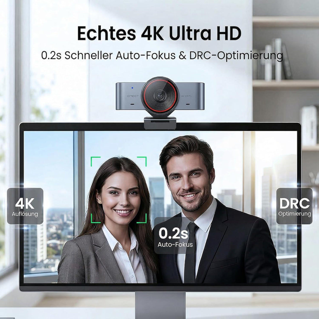 EMEET C960 Ultra 4K Webcam für Mac, 1/1,5” Sensor, Webcam mit Datenschutzabdeckung, 4K@30FPS/1080P@6