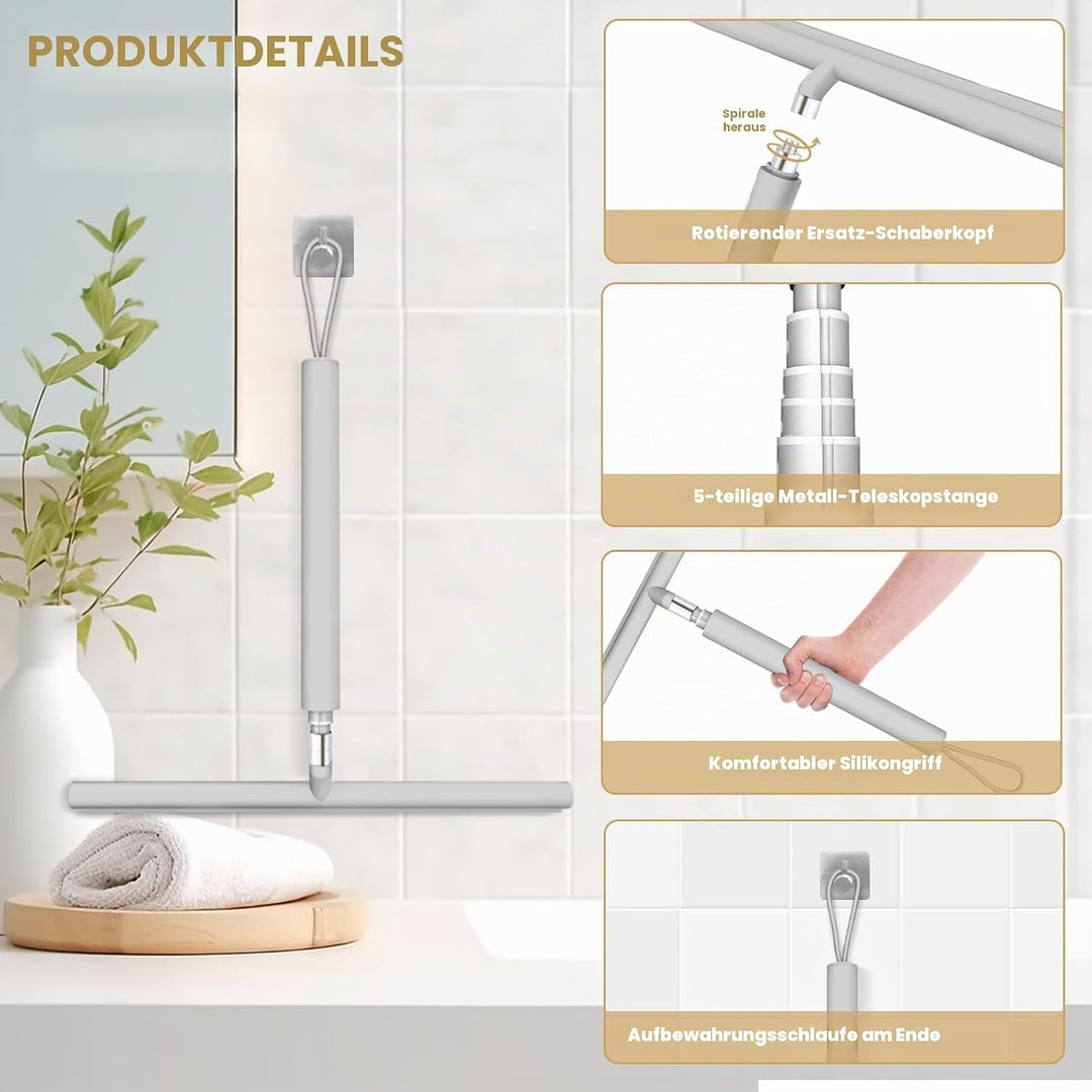 Duschabzieher Einstellbar 30-120cm, Duschabzieher Set mit Halterung, Silikon Abzieher Dusche, Dusche