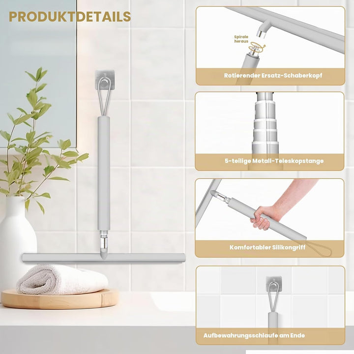 Duschabzieher Einstellbar 30-120cm, Duschabzieher Set mit Halterung, Silikon Abzieher Dusche, Dusche