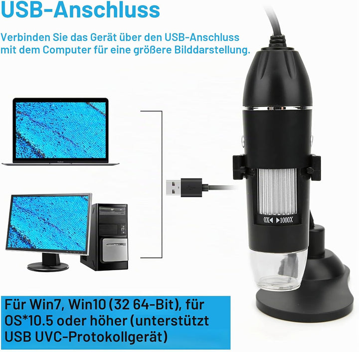 USB-Mikroskop LED 50X-1000X USB-Mikroskop-Vergrösserung Digitales Mikroskop mit Halterung USB-Mikros