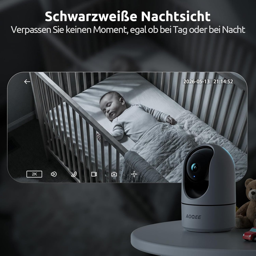 AOQEE 2K Überwachungskamera Innen - 2,4 & 5 GHz Babyphone mit Kamera Überwachung Innen WLAN, Hundeka