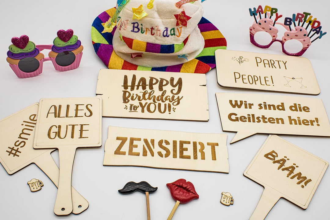 herz-wuid Fotobox Accessoires Schilder Set - 9Stk Holzschilder Requisiten Hochzeit Geburtstag Party