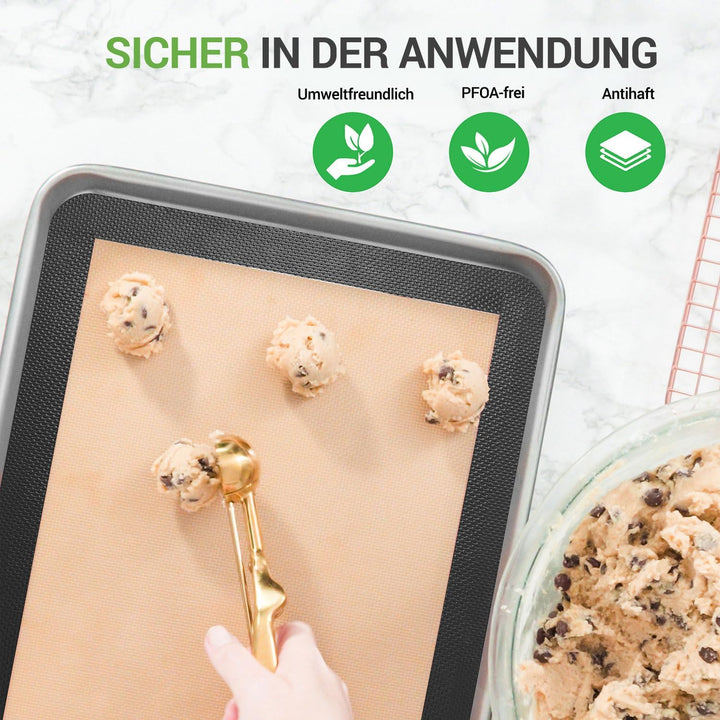 NutriChef Silikon Backmatten – 2er Set, Schwarz 42 x 28 cm - Dauerbackfolie BPA-frei, Antihaft, Spül