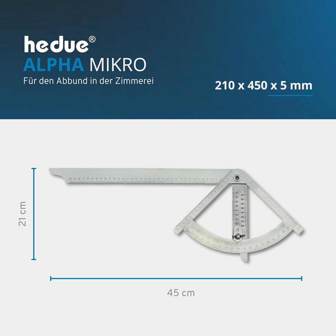hedue® Alphawinkel Mikro - Kleiner Alpha Winkel für Zimmerer, Anreisswinkel & Präzisionswinkel in Ei