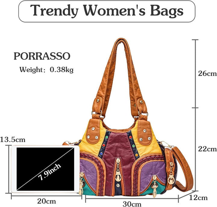 PORRASSO Damen Handtasche Mode Schultertasche Hobo Tasche Weiches PU Leder Umhängetaschen Frauen Hen