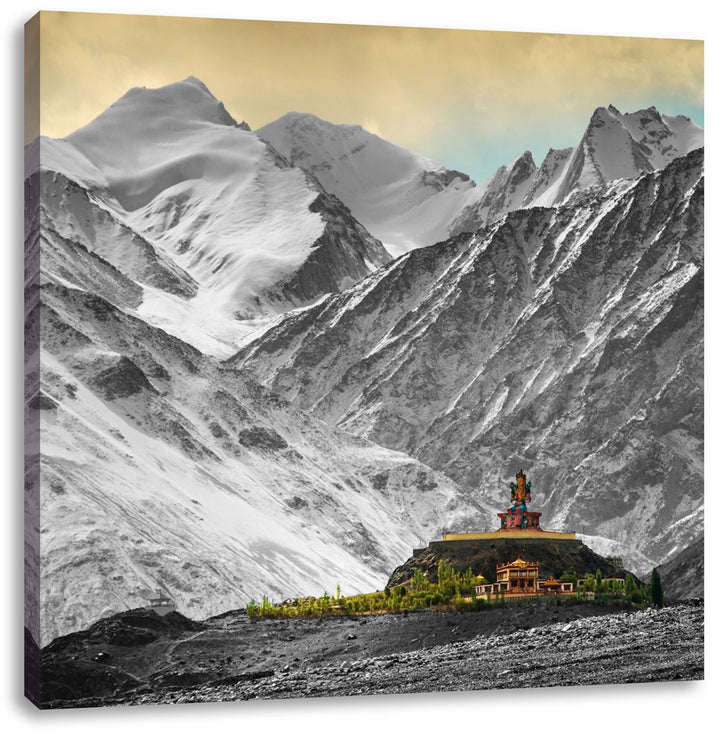 Pixxprint Tempel in den Bergen von Tibet als Leinwandbild Quadratisch/Grösse: 70x70 / Wandbild/Kunst