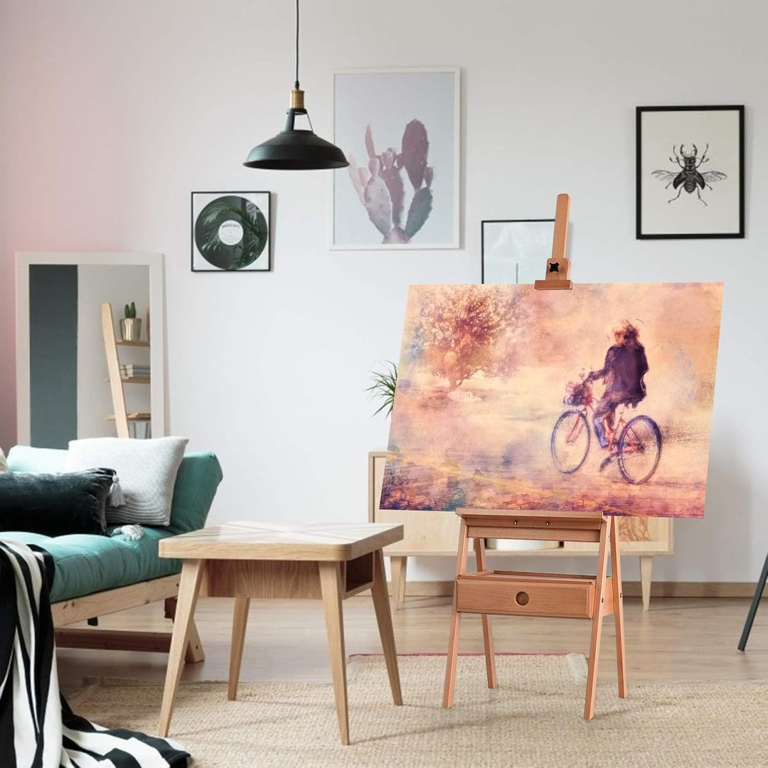 COSTWAY Staffelei Holz gross, 194,5 cm Leinwand Ständer mit Ablage und Schublade, Holzstaffelei höhe