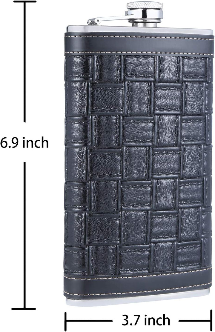 TANEAXON Flachmann mit Trichter und Box aus Edelstahl und auslaufsicher, quadratisch, 340 ml 12 oz F