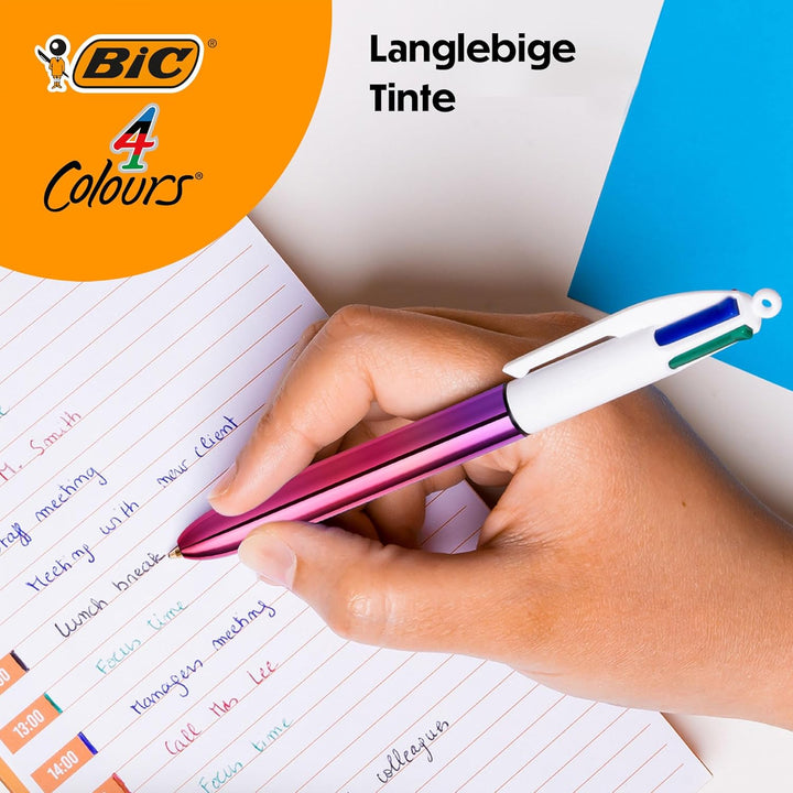 BIC 4 Farben Kugelschreiber Set 4 Colours Gradient, 5er Pack in Metallic-Farbverlauf, nachfüllbar, I