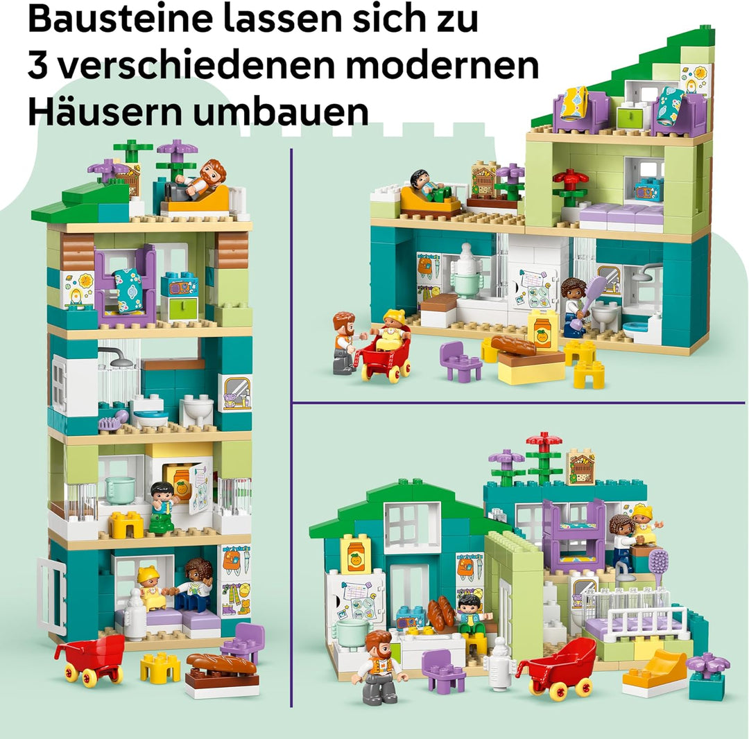 LEGO DUPLO 3-in-1 Modernes Familienhaus mit Figuren - Kleinkinder Lernspielzeug für Feinmotorik - Mo