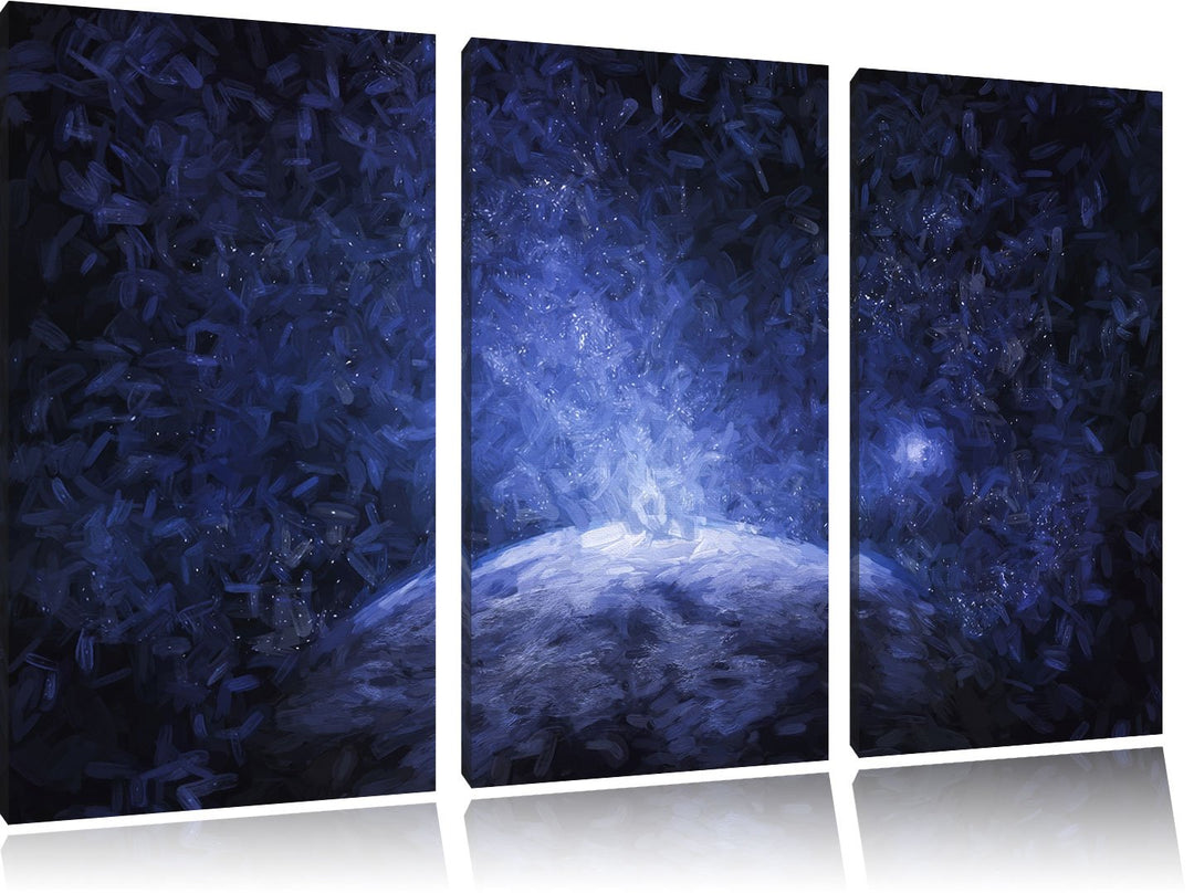 Pixxprint Sicht vom Mond auf die Erde Pinsel Effekt 3-Teiler Leinwandbild 120x80 Bild auf Leinwand