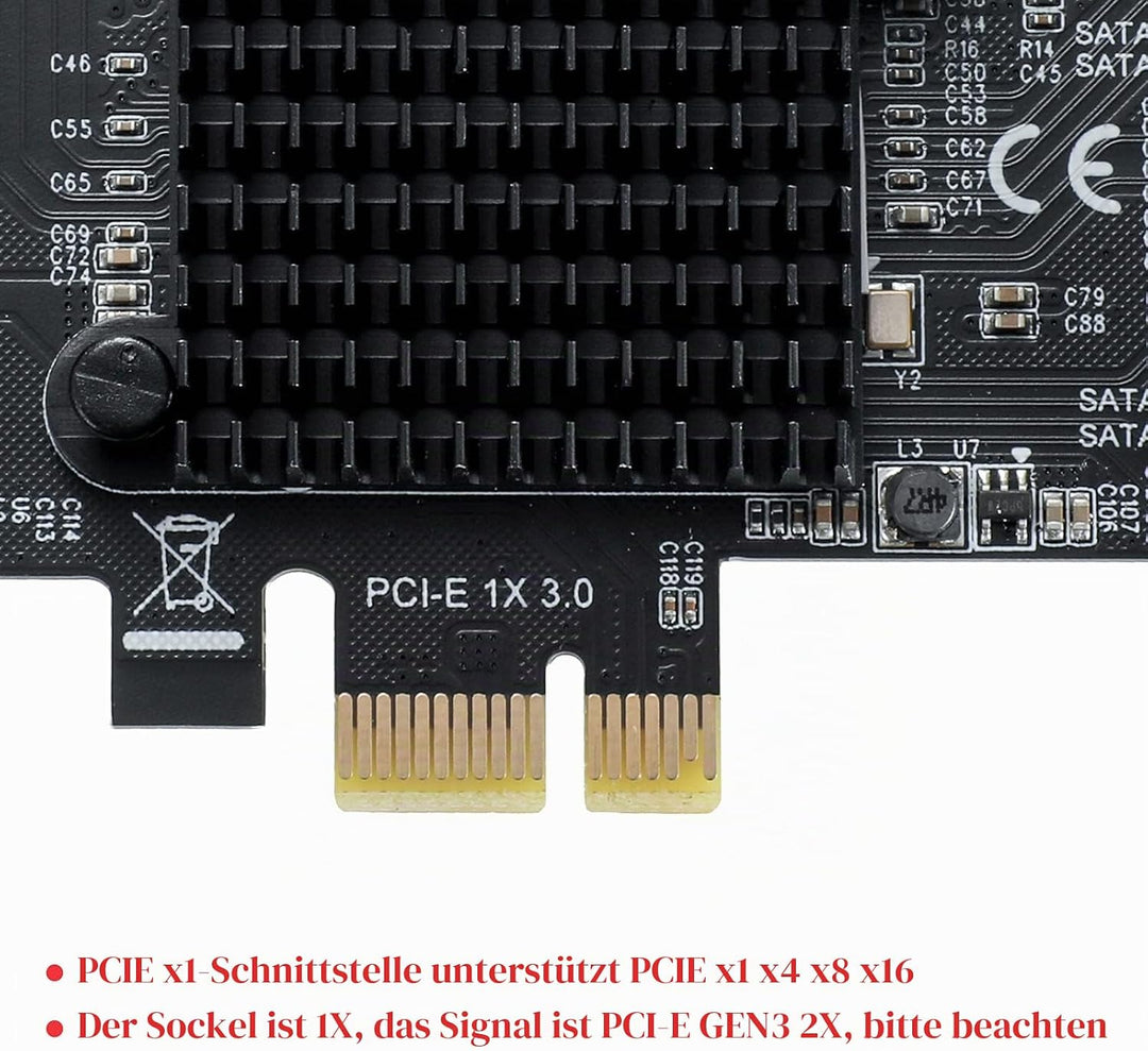 MZHOU PCIe SATA Karte 10 Port, PCI-E zu SATA Erweiterungskarte,6Gbps Controllerkarte Unterstützung v