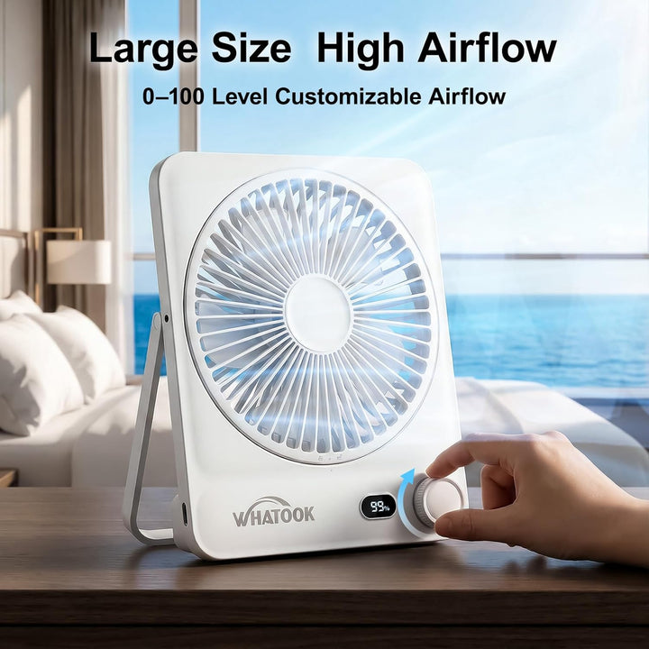 Akku Ventilator 10000mAh 40H mit 100 Stufen: Stufenlos Regulierbarer Tischventilator leise mit Wandh