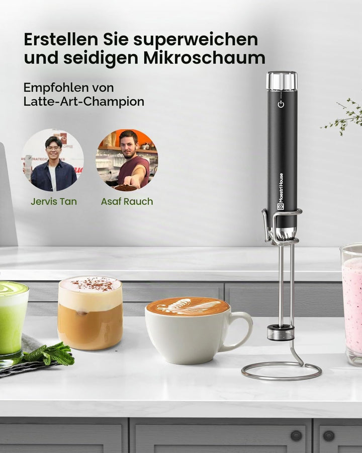 Maestri House Barista-Qualität Milchaufschäumer, LunaFro Art Wiederaufladbarer Milchaufschäumer mit