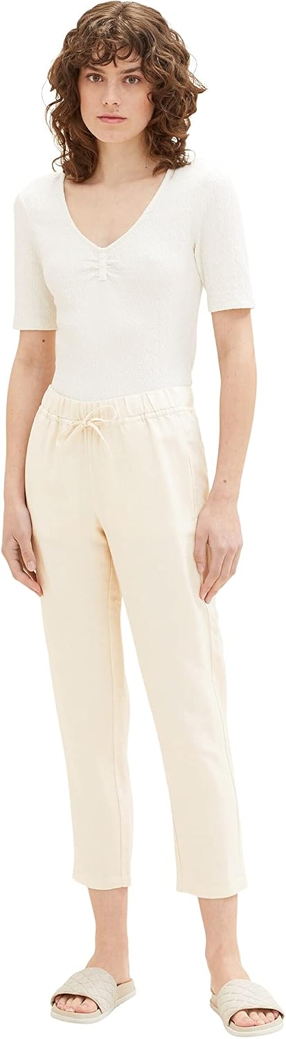 TOM TAILOR Damen Loose Fit Leinen Stoffhose 34W / 28L 31649 - Ivory Ecru, 34W / 28L 31649 - Ivory Ec