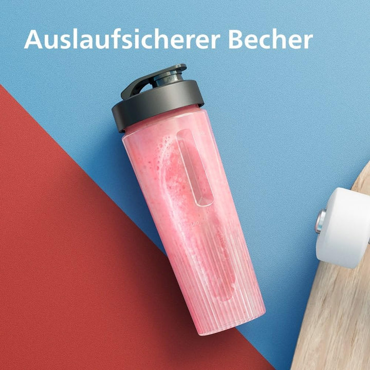 Philips Blend & Go 3000 Series Mini Smoothie Mixer – 350W, 0,6L Becher, 4-Stern abnehmbares Messer,