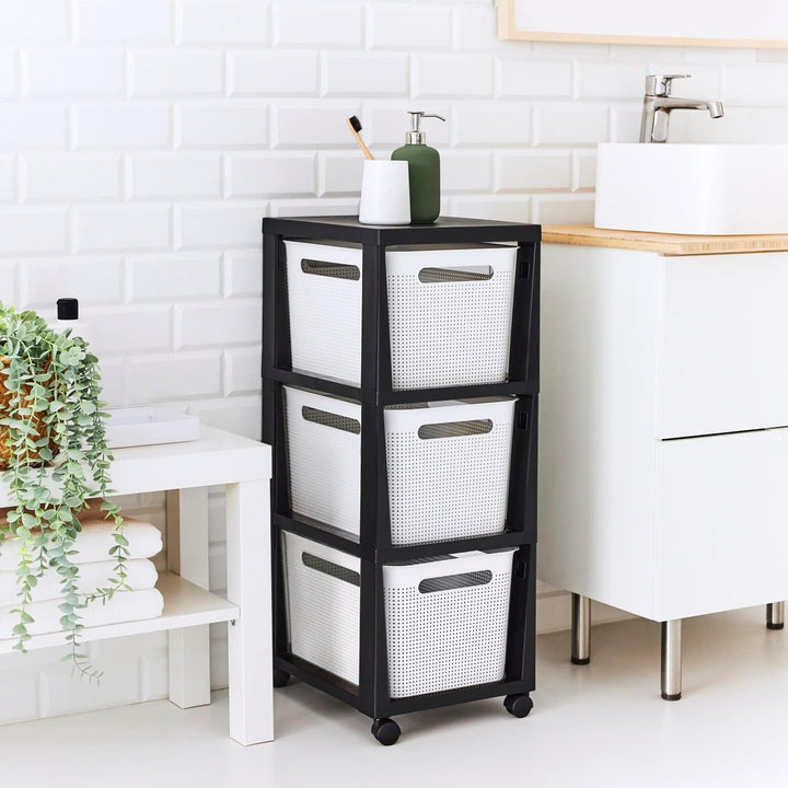 Rotho Brisen Rollcontainer mit 3 Schubladen, 3 x 16 l (36,6 x 30 x 77 cm) Weiss, Weiss