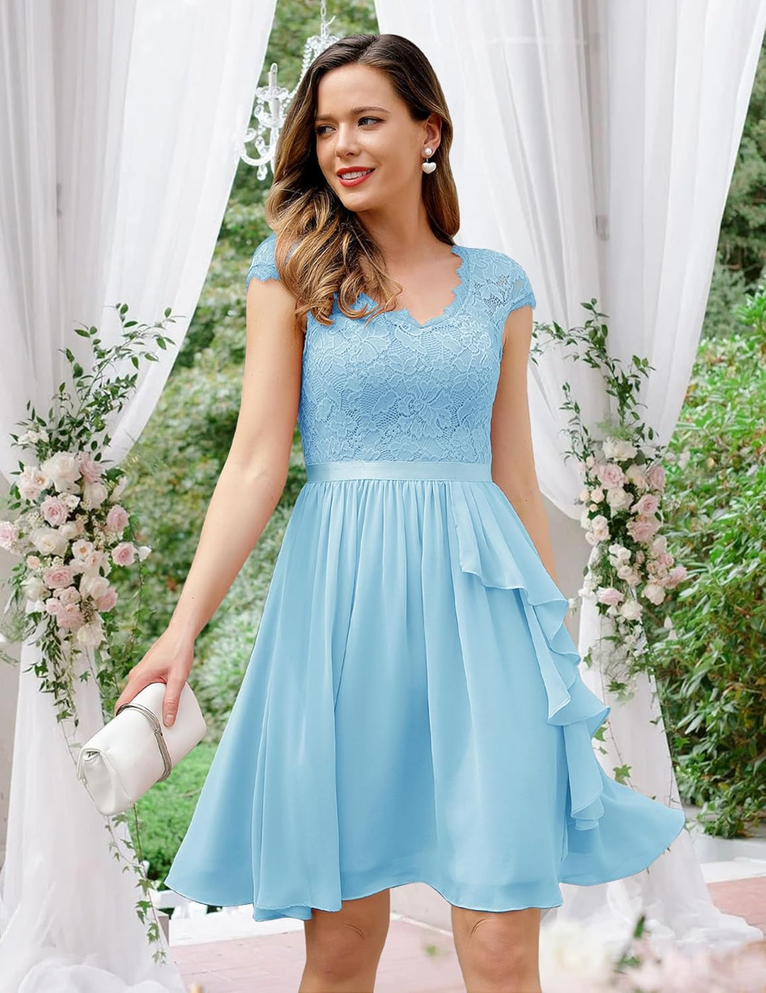 Wedtrend Cocktailkleid Damen Knielang Abendkleid Elegant für Hochzeit Elegant A Linie Rüschenkleid H