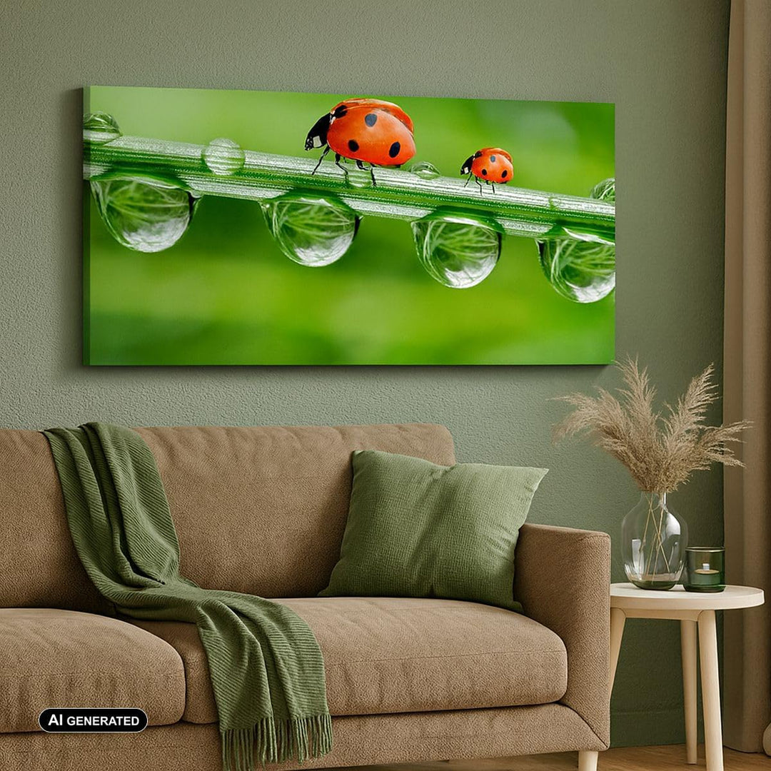 Wandbilder Dekoration Wohnzimmer Marienkäfer Wasser Grün Umwelt Panorama Bilder auf Leinwand 120x50c