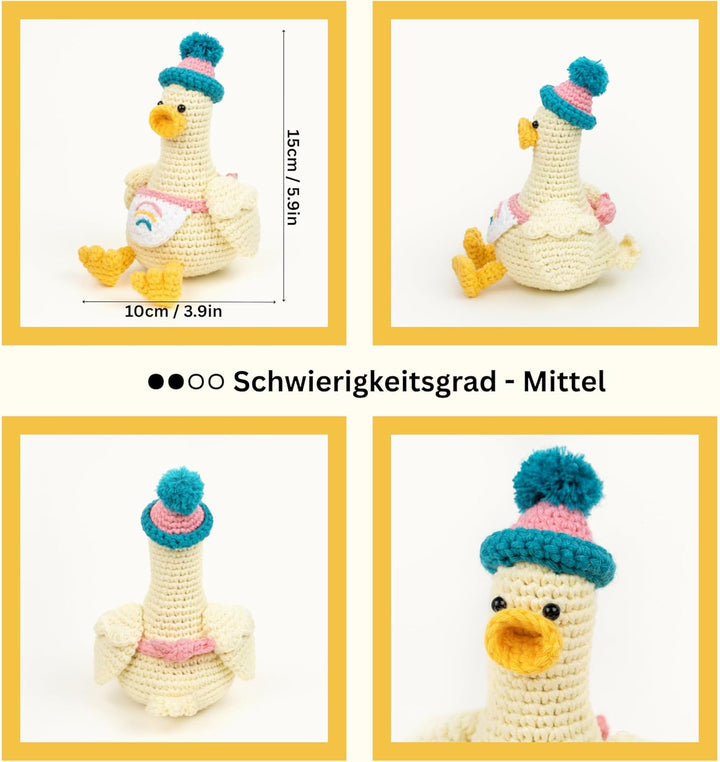 The loop story Häkelset Tiere Ente Crochet kit mit Video-Kurs (Schritt für Schritt auf Englisch) – H