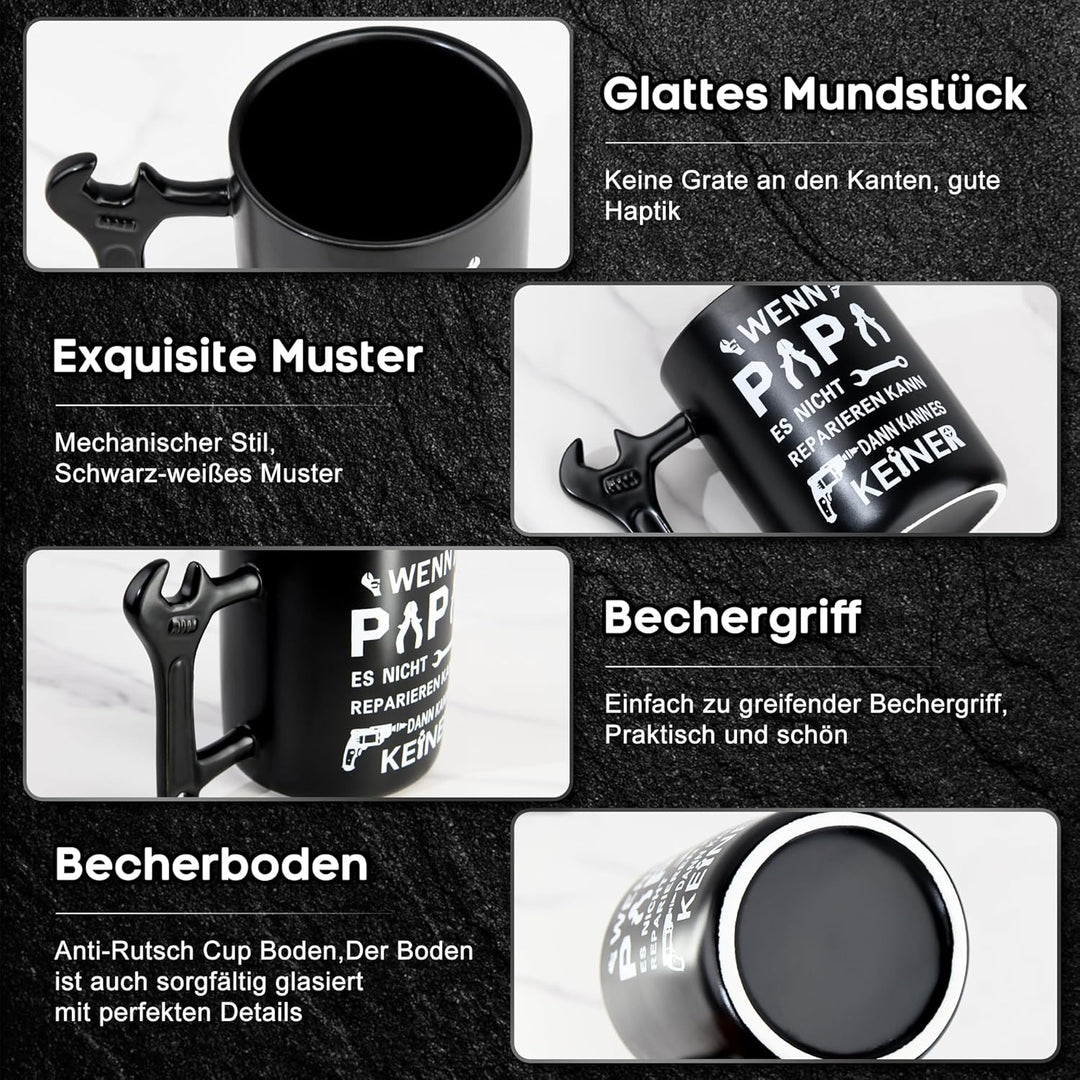 Johiux Papa Geschenke Kaffeebecher mit Schraubenschlüssel Griff,Vatertagsgeschenk Geschenke für Papa