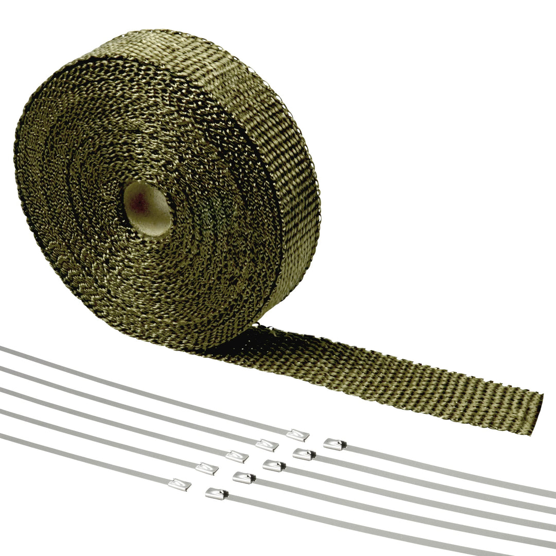 DL-Racing 10m Basalt Auspuff Hitzeschutz Band - 30mm breit - Krümmerband Auspuffband mit 10 Edelstah