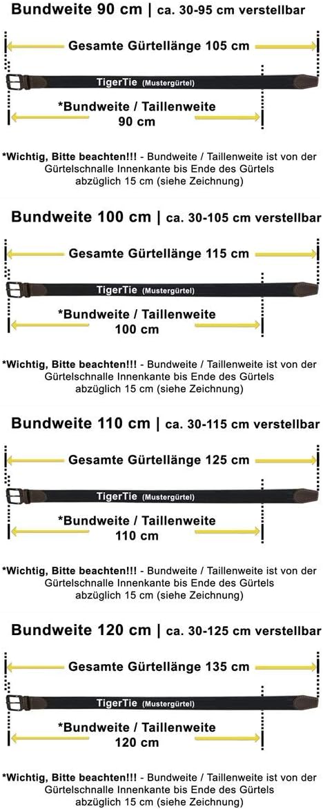 TigerTie hochwertiger Stretchgürtel mit Edelstahl Schnalle und echt Leder Applikationen - Gürtelbrei