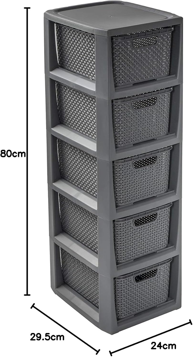 BranQ - Home essential 100% recycelt Kunststoff PP, Ökologisch, Regal in Rattan Design, Anthrazit, 2