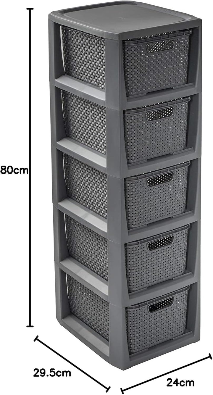 BranQ - Home essential 100% recycelt Kunststoff PP, Ökologisch, Regal in Rattan Design, Anthrazit, 2