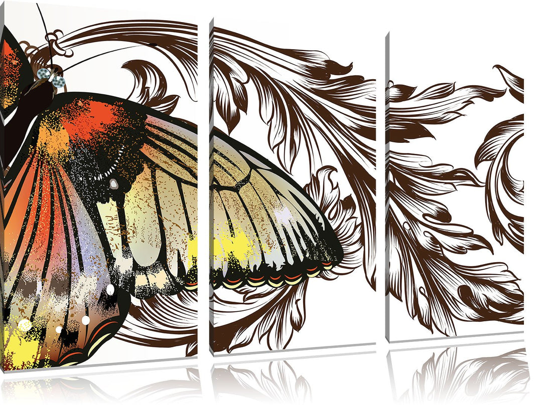 Pixxprint Prachtvoller Schmetterling weiss 3-Teiler Leinwandbild 120x80 Bild auf Leinwand