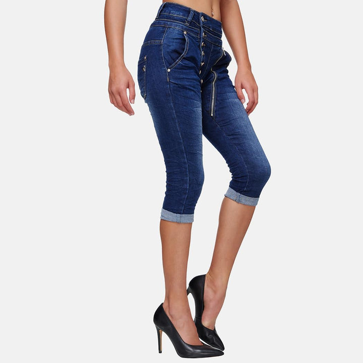 Elara Damen 3/4 Jeans Slim High Waist Capri Hose Chunkyrayan 46 Slim Dunkelblau, 46 Slim Dunkelblau