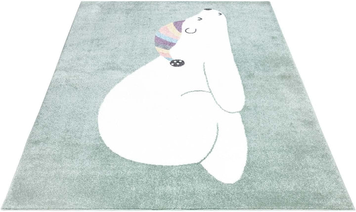 carpet city Teppich Kinderzimmer Tier-Motiv - Mint-Grün - 160x230 cm - Kinderteppich Kurzflor Bär mi